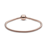 Pandora Icons Pulsera con cadena de serpiente chapada en oro rosa de 14 quilates, 19