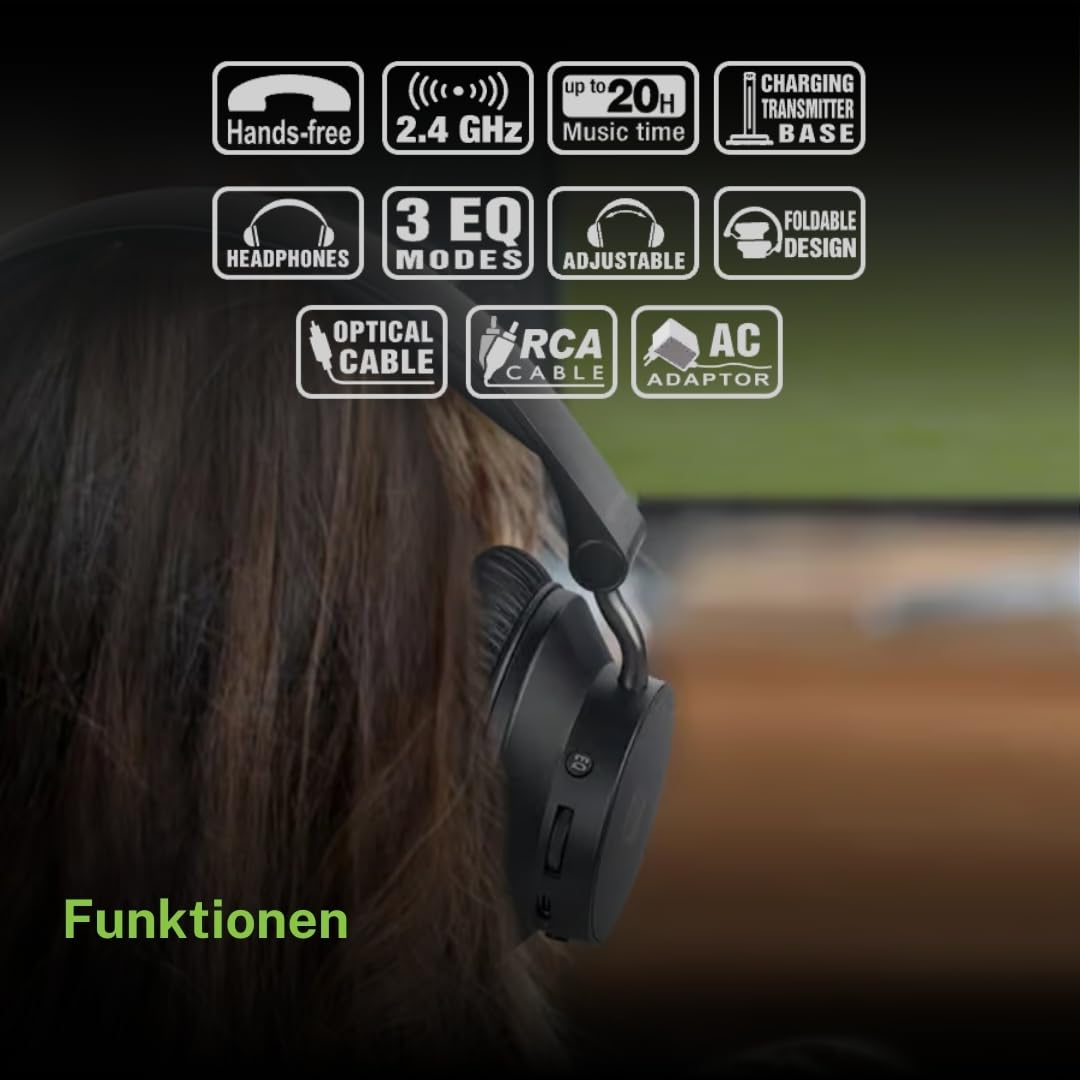 M-282 CTV - Auriculares de TV con transmisor y estación de Carga | Comodidad de Sonido inalámbrica con 20 h de autonomía, Ecualizador y Entrada óptica