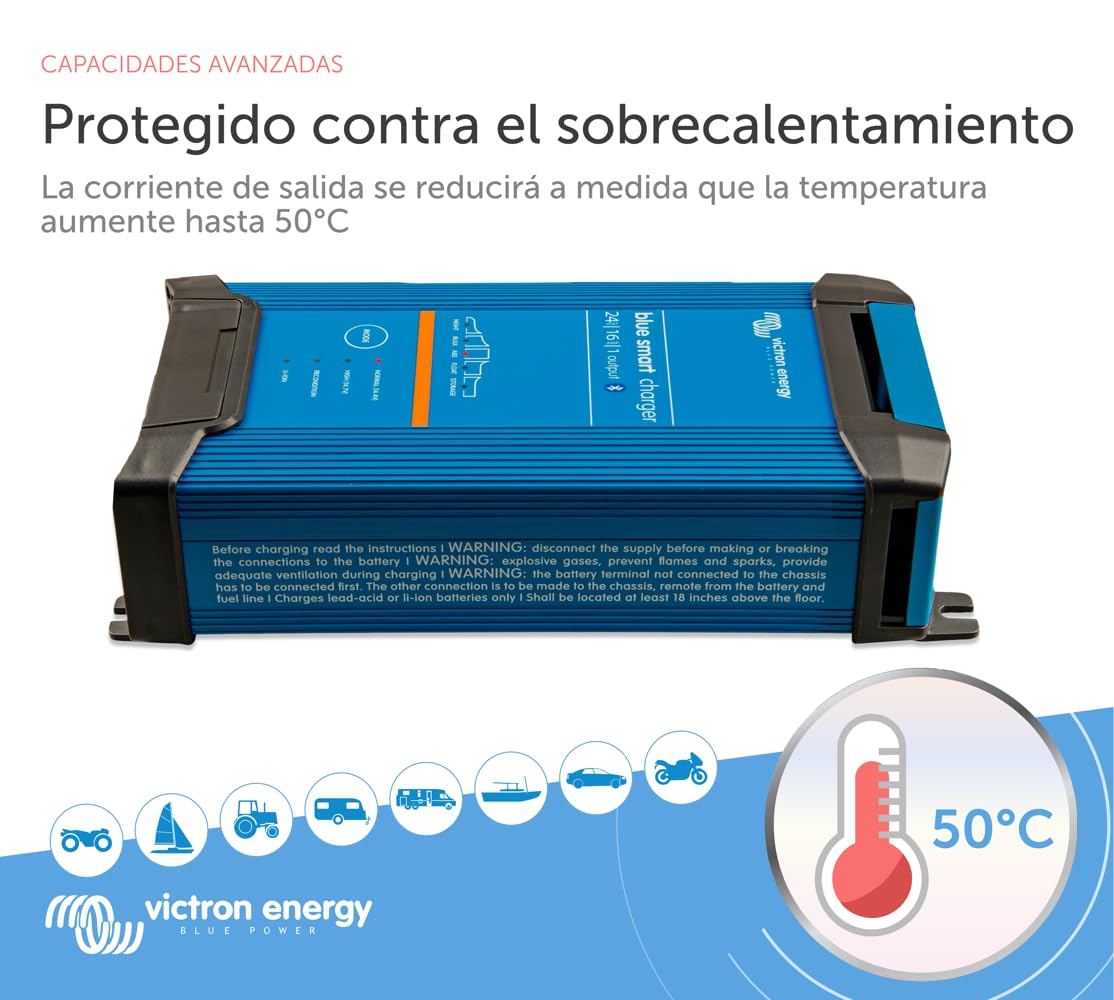 Victron Energy Blue Smart IP22 24-Voltios 16 amperios 230V, Cargador de Batería de Salida Única CEE 7/7, Bluetooth