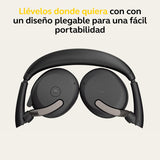 Jabra Evolve2 65 Flex MS - Auriculares inalámbricos Bluetooth para Trabajo híbrido, cancelación Activa del Ruido, conectividad USB-C, diseño Plegable, Carga inalámbrica, tecnología de micrófono