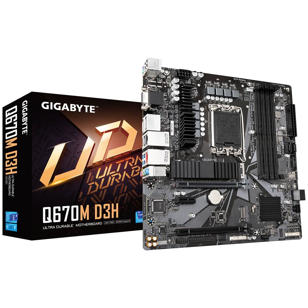GIGABYTE Q670M D3H Placa Base - Compatible con procesadores Intel Core 14th CPUs, 6+1+1 Phases Hybrid Digital VRM, up to 5600MHz DDR5 (OC), 2xPCIe 4.0 M.2, 2.5GbE LAN, USB 3.2 Gen 2