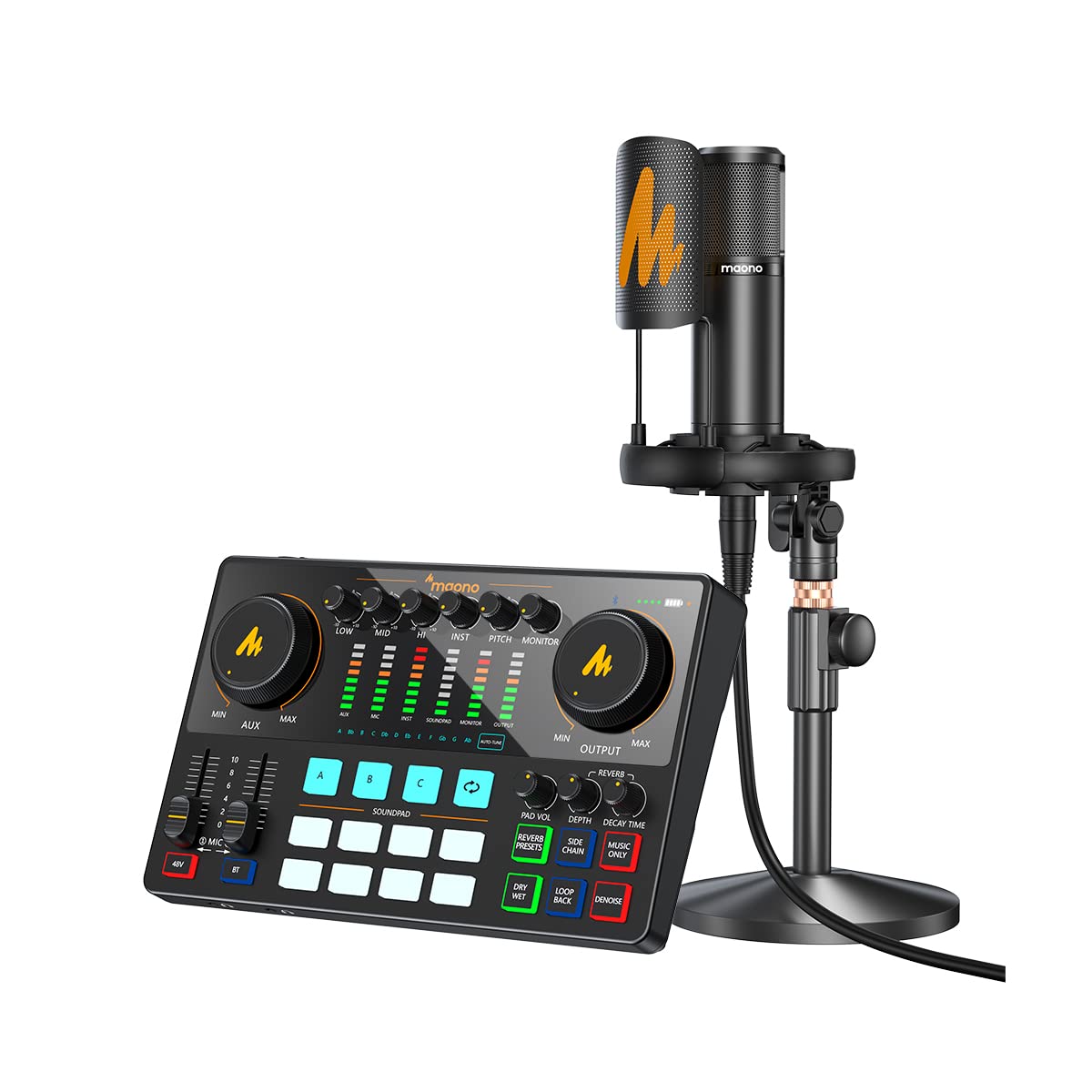 MAONO AME2A - Interfaz de audio USB-C AME2A, efectos integrados, entrada XLR e Inst, micrófono incluido