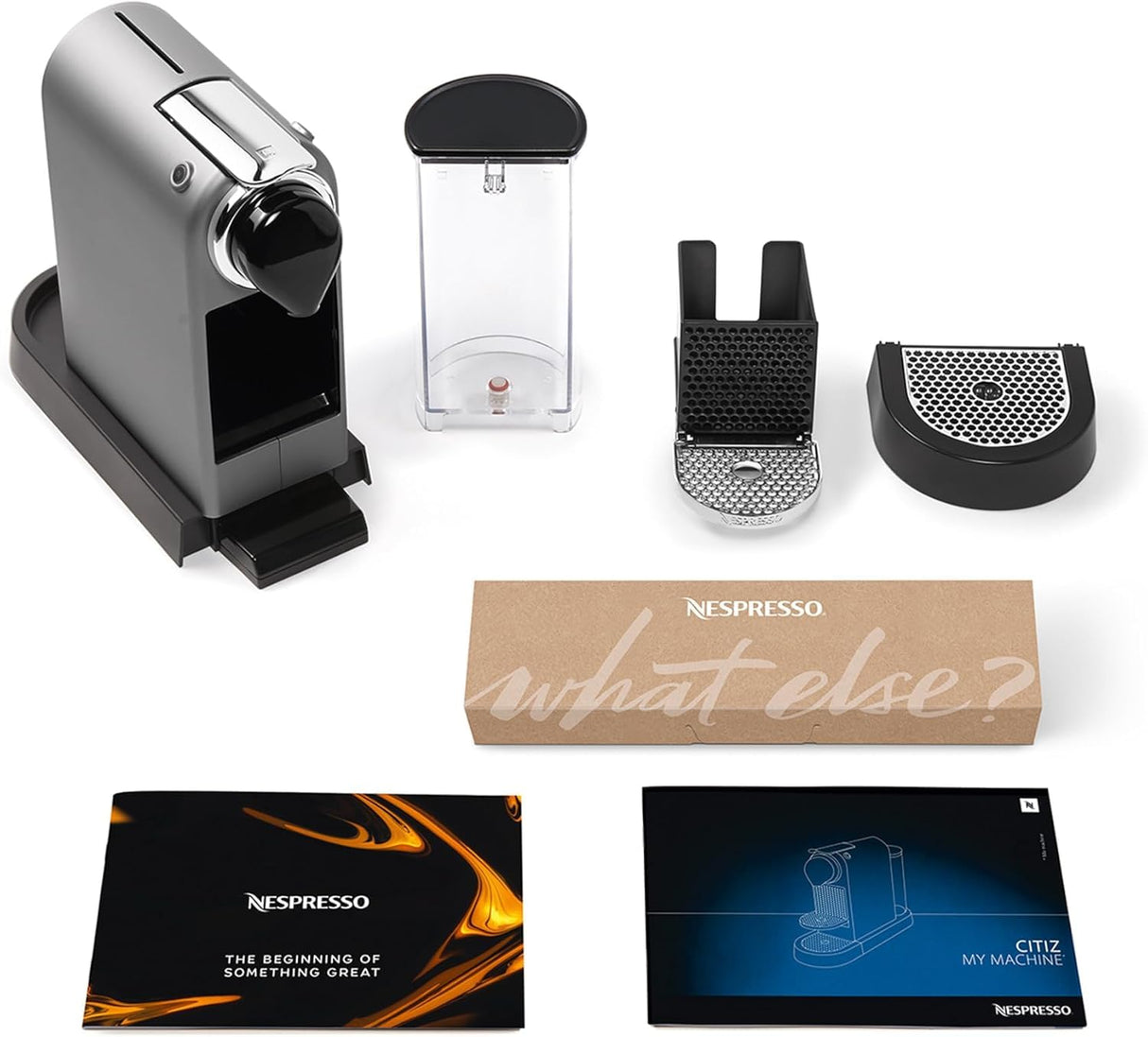 Krups Nespresso Citiz - cafetera de cápsulas monodosis, con 19 bares de presión, thermoblock, función automática con botones retroiluminados, color Plata, modo Eco, Incluye kit bienvenida