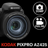 KODAK Pack Digital Bridge Pixpro Astro Zoom AZ425 + Tarjeta SDHC de 32 GB – Cámara de 20 MP, Zoom Optico de 42x, Gran Angular, Pantalla LCD de 3", Video Full HD 1080p, Batería de Litio-Ion – Negro