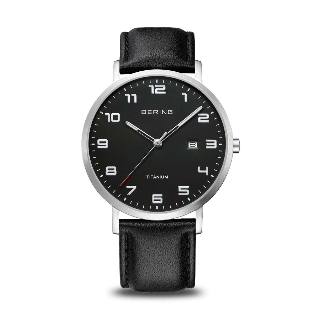 BERING Reloj de cuarzo para Hombre, Colección Titanium con titanio y cristal de Zafiro 18640-402, Plateado y Negro