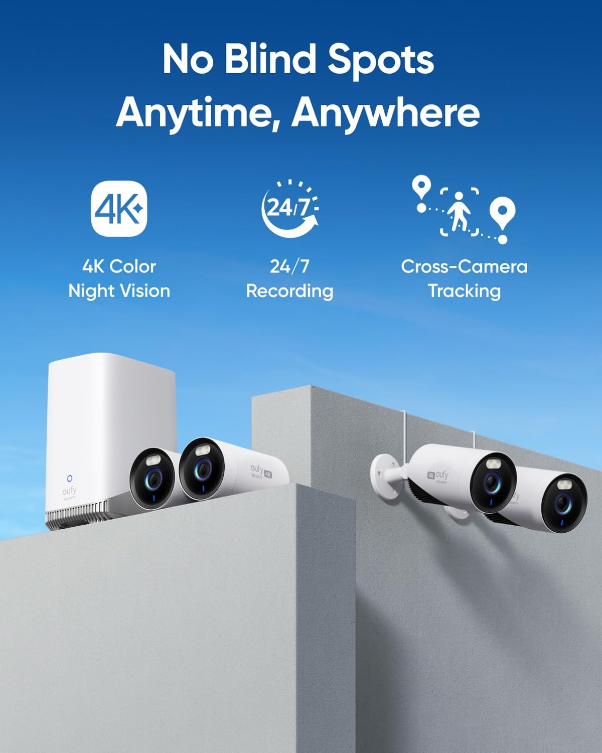 eufy Security eufyCam E330 (Profesional) con 4 cámaras, Seguridad 4K, grabación Continua, enchufable, NVR con Wi-Fi, Disco Duro de 1 TB, 10 Canales, Almacenamiento Local, sin cuota mensual