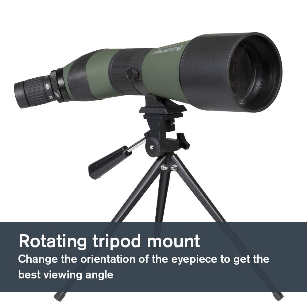 Celestron 52329 LandScout Catalejo de 80 mm en ángulo con Carcasa de Caucho, óptica Completamente revestida, Ocular con Zoom 20–60x, trípode de sobremesa y Adaptador para Smartphone, Verde