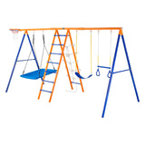 VEVOR 6 en 1 Juego de Columpios para Patio Trasero con 2 Columpios, Barra Trapecio, Escalera de Escalada, Red de Escalada y Aro de Baloncesto Capacidad de Carga 200KG para Niños a Partir de 3 Años