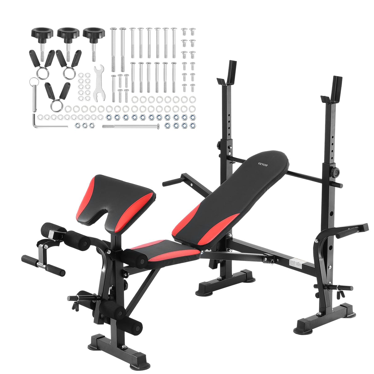 VEVOR Banco de Pesas Ajustable Multifuncional para Entrenamiento de Cuerpo Completo, Banco de Ejercicios de 300 kg para Entrenamiento de Fuerza en el Gimnasio en Casa, 1730 x 1370 x 1300 mm, Negro