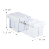 Relaxdays Cubo de Basura Cocina, 4 Compartimentos, 4X 8L, 34,6x34x51,8 cm, Extraíble, Papelera Fregadero, Blanco, Acero, Plástico, 4 x 8 L