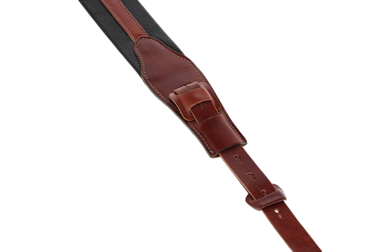 GEWA Correa para guitarra serie Prestige, cuero auténtico, ancho 65 mm, largo 103-139 cm, cierres de seguridad cromados, negro cocodrilo/marrón, fabricada a mano en Europa