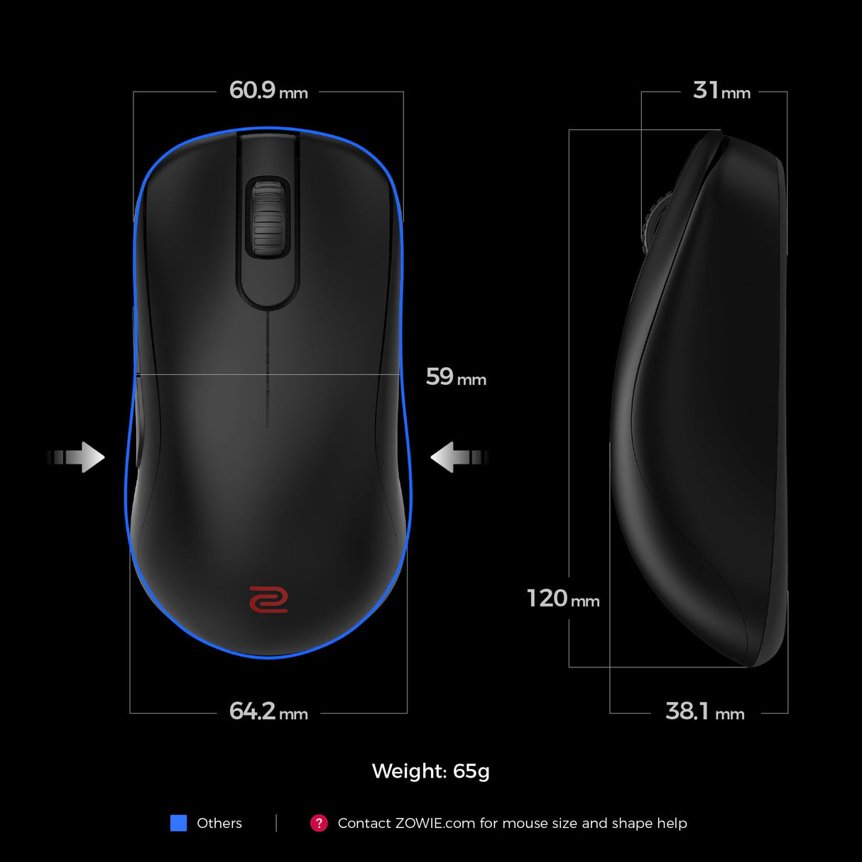 BenQ Zowie S2-DW Ratón inalámbrico 4K para Esports | tecnología Esports | Receptor Mejorado 4K | 65g | simétrico | sin Drivers | Sensor 3950 | tasa de sondeo 4K