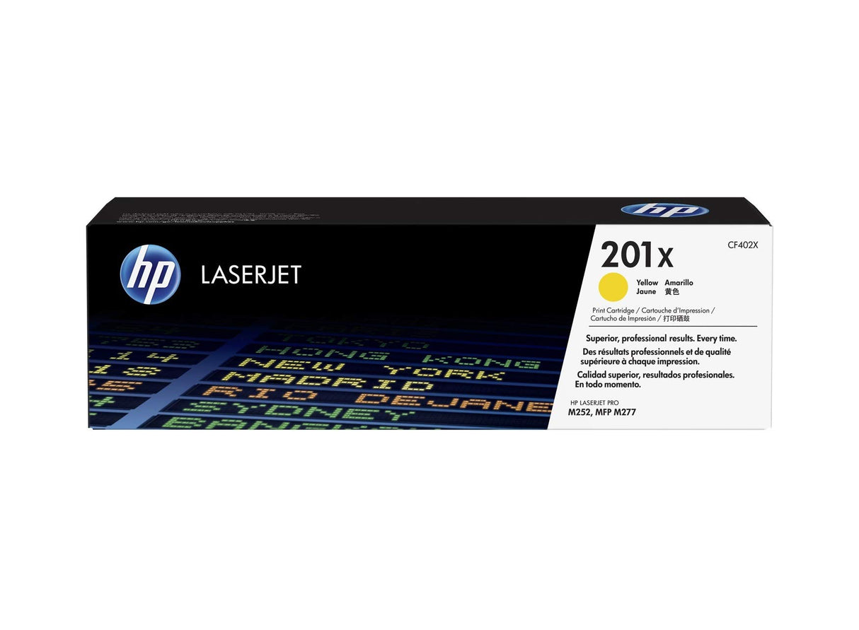 HP 201X CF402X, Amarillo, Cartucho Tóner Original, de 2.300 páginas, para impresoras HP Color LaserJet Pro serie 252, 274 y 277