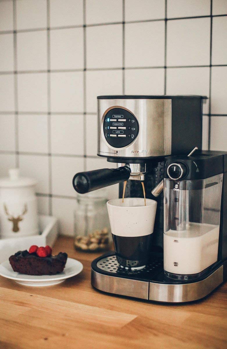 MPM MKW-07M Cafetera Express 15 Bares, para Realizar café Espresso y Cappuccino, depósito Calentar Leche 0,7 litros, calienta Tazas,Acabado Acero Inoxidable, depósito de Agua 1,2 L Desmontable, 1470W