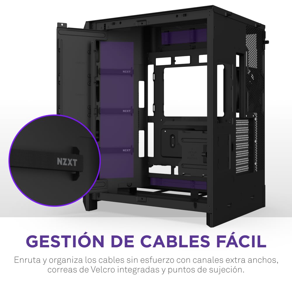 NZXT H9 Flow RGB (2025) – Caja de PC ATX de Torre Media de Gran Flujo de Aire de Doble Cámara – Incluye 1 x Unidad de Ventilador RGB de 420mm y 1 x Ventilador de 120mm – Negro
