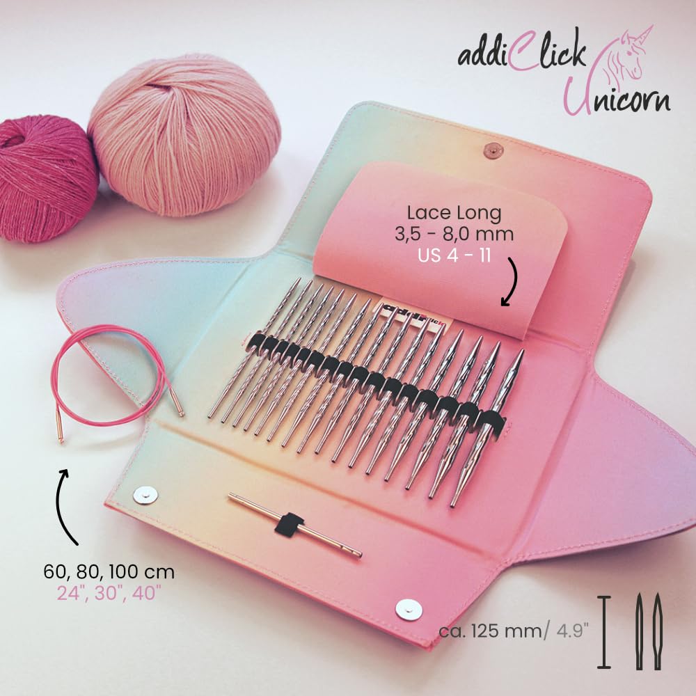 Addi Click Unicorn Lace Long Etui 3.50-8.00 mm - 1 pieza