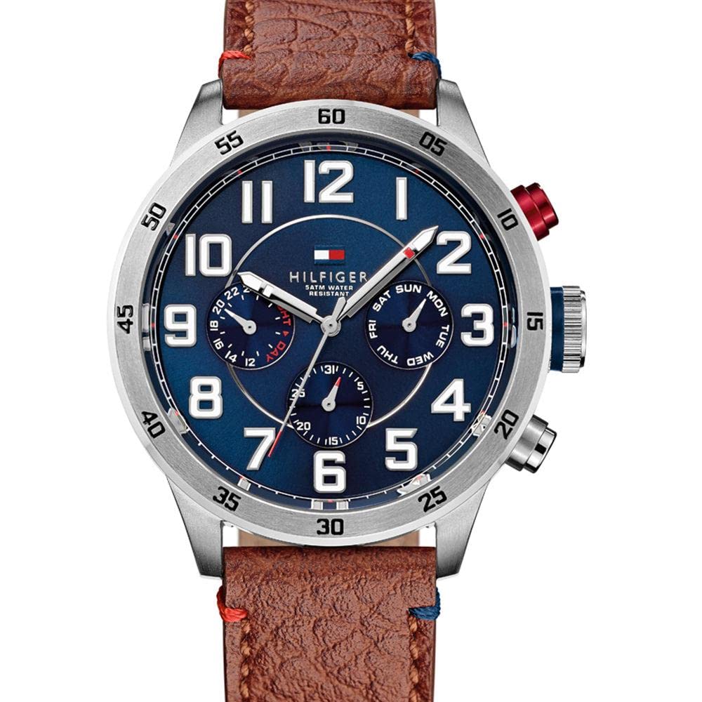 Tommy Hilfiger Reloj Analógico de Cuarzo multifunción para Hombre con Correa en Piel Marrón - 1791066