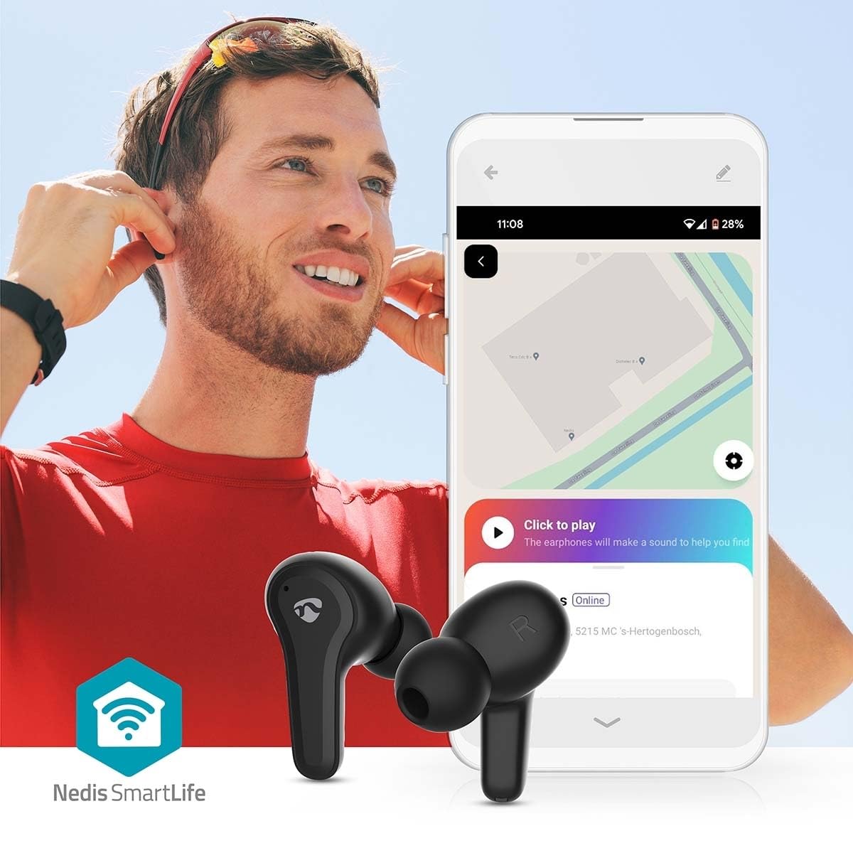NEDIS Auriculares Totalmente inalámbricos, híbridos (ENC + ANC), Bluetooth, máximo Tiempo de reproducción de la batería: 36 Horas, Control táctil, Carcasa de Carga, Carcasa de Carga inalámbrica,
