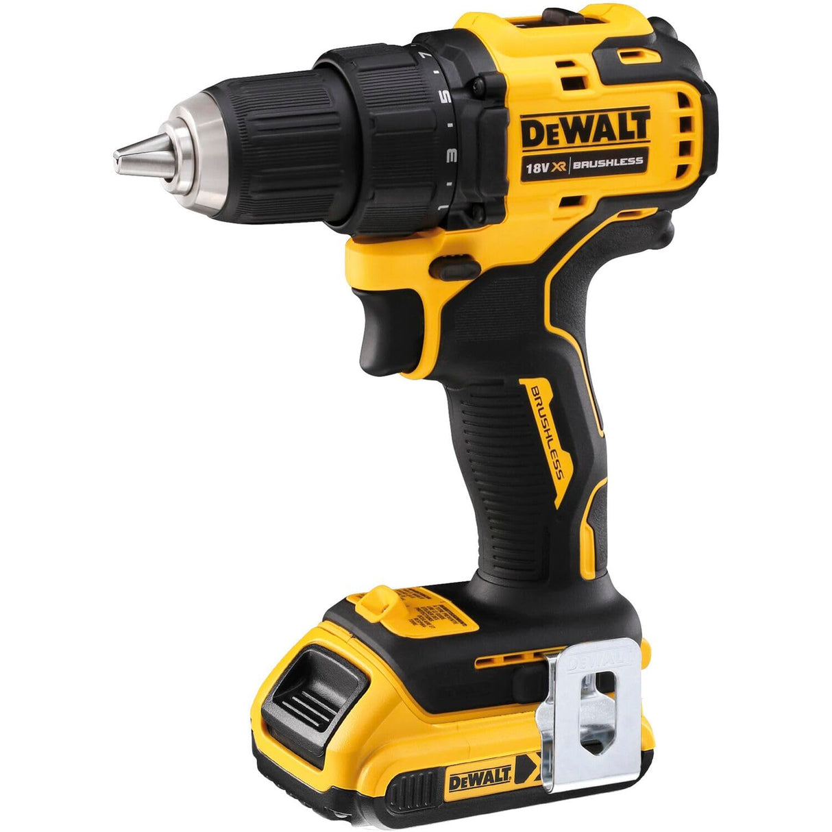 DEWALT Taladro atornillador compacto sin escobillas XR 18V Li-Ion 2 Ah, Sin cable, con maletín TSTAK, luz LED, 2 baterías, Cargador, 2 velocidades (0-450/1650 rpm), DCD708D2T-QW