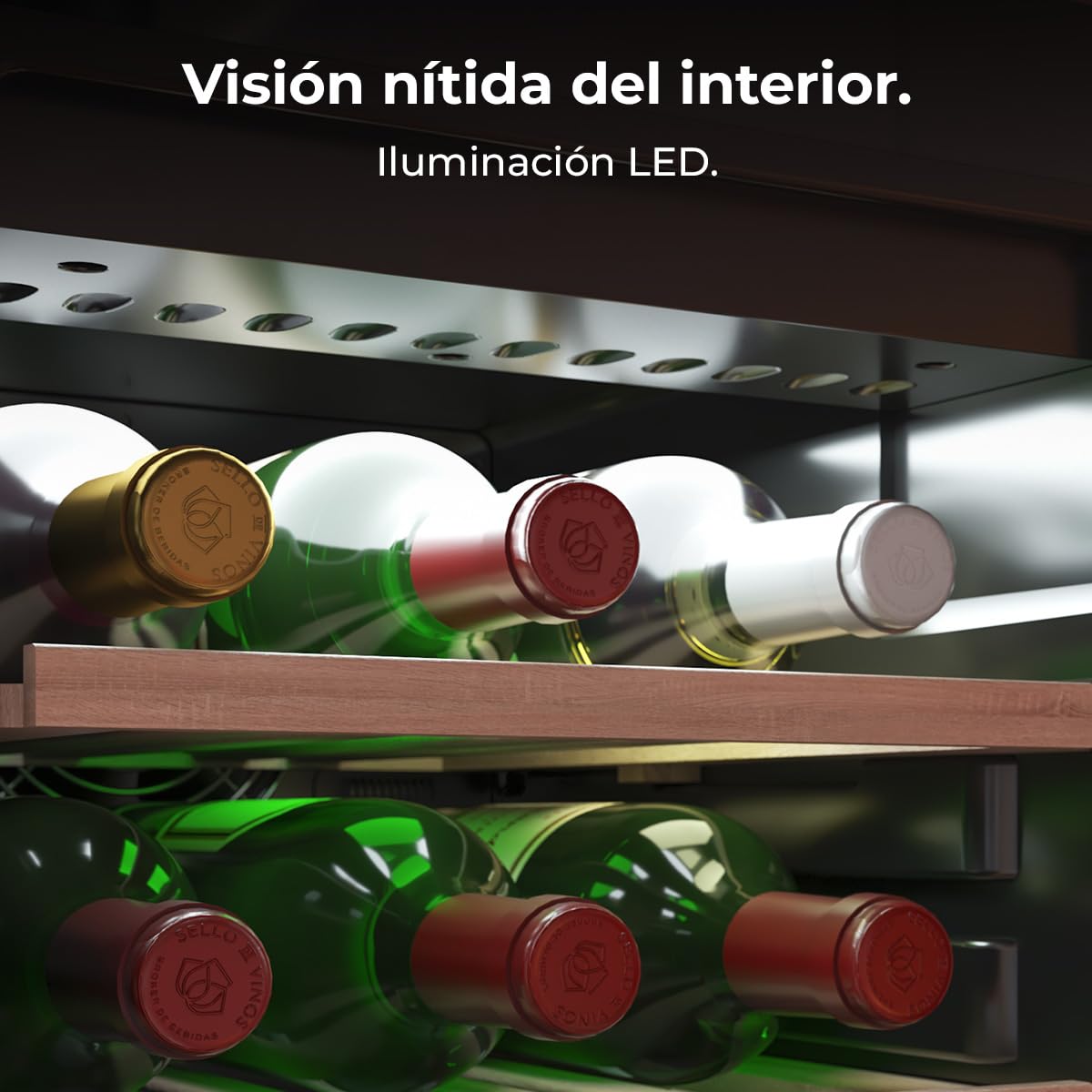 Cecotec Vinoteca 176 Botellas Bolero GrandSommelier Duo 176000 Black. Temperatura Dual, Protección UV, Alarma Temperatura, Filtro Carbón, Puerta Reversible, LED, Compresor Eficiente