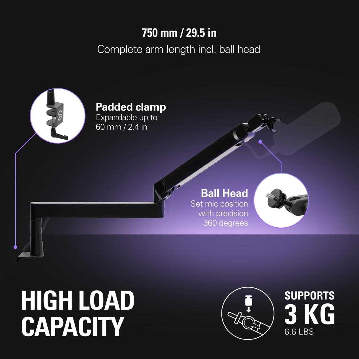 Elgato Wave Mic Arm Pro - Brazo de Perfil Bajo Giratorio 360° con suspensión de Gas para Micrófono, Compatible con micros Elgato/Shure SM7B/HyperX/Rode/Blue Yeti y más, Para Broadcasting/Podcasting