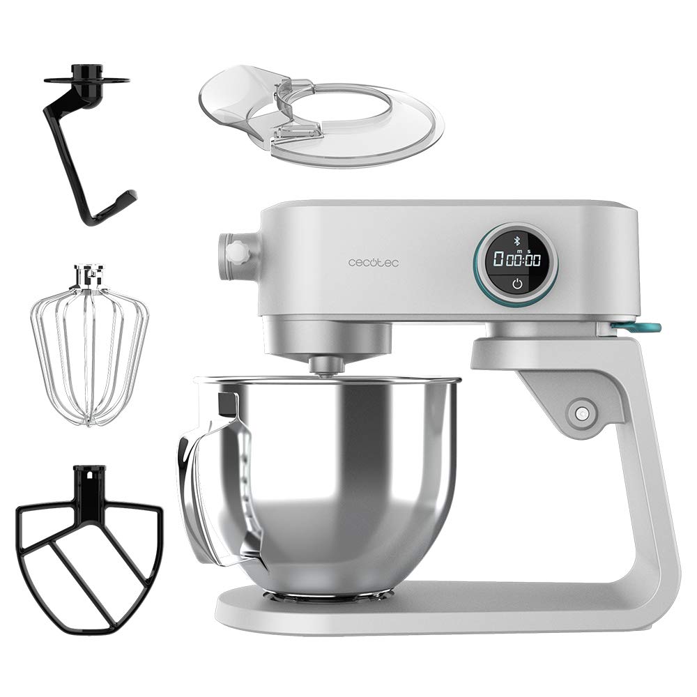 Cecotec Batidora Amasadora Twist&Fusion 4000 Luxury White. 800 W, Cuerpo de Aluminio fundido, Motor DC, 8 velocidades, Luz LED, Bol de Acero Inoxidable de 5,2 L