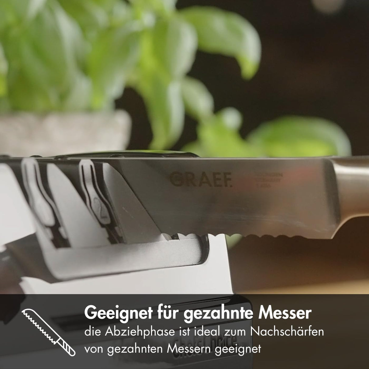GRAEF CX125 Afilador eléctrico 3 niveles, ángulo 15°, recubrimiento de diamante, para cuchillos de cocina, caza, industriales y dentados, hojas ultra afiladas, negro