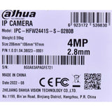 Dahua Net Camera 4MP IR BULLET/DH-IPC-HFW2441S-S-0280B