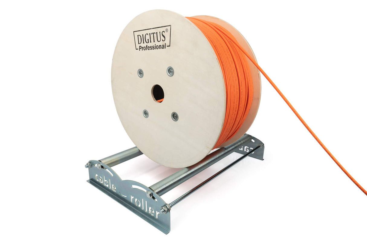 DIGITUS Desbobinador de bobinas de Cable - Desbobinador para Cables de instalación de Red - Capacidad de Carga 150 kg - Ancho máx. de Bobina 540 mm - Rodillos de Soporte Regulables - 600x400x100 mm