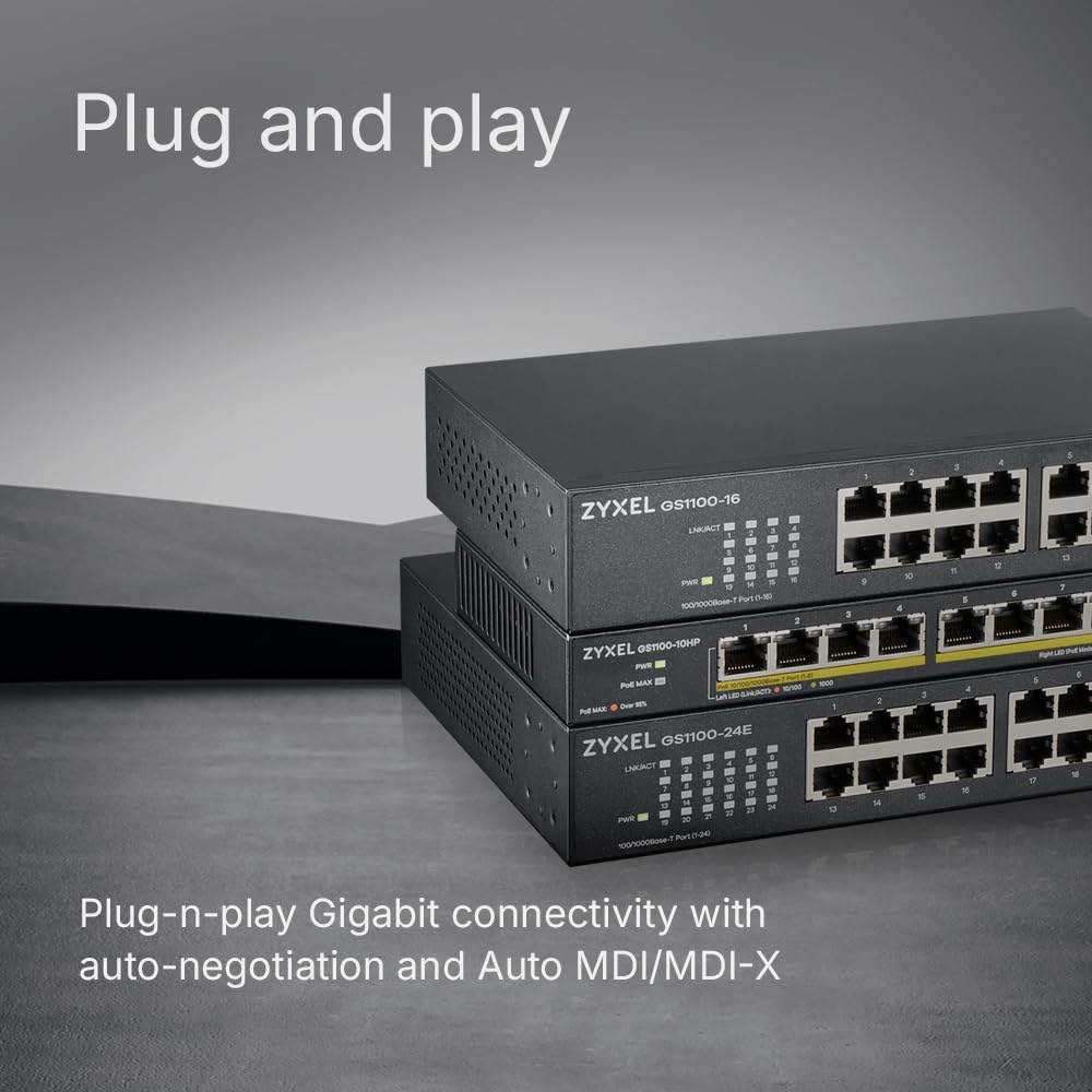 Zyxel Gigabit Switch de 16 puertos no configurable - Diseño sin ventilador [GS1100-24E]