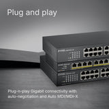 Zyxel Gigabit Switch de 16 puertos no configurable - Diseño sin ventilador [GS1100-24E]