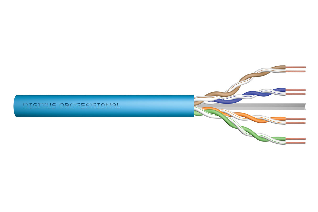 DIGITUS 305 m de Cable de red Cat 6A, U-UTP Simplex, BauPVO Eca, LSZH Libre de Halógenos, 500 MHz de cobre AWG 23/1, Compatible con PoE+, Cable LAN Cable de instalación Cable Ethernet, Azul