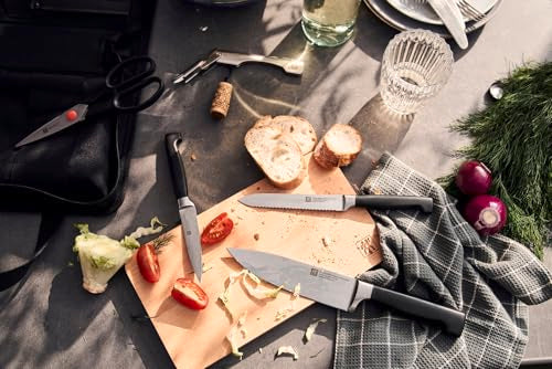 ZWILLING Four Star Traveller Set de cuchillos de 7 piezas para viajes, juego de 3 cuchillos, tabla de cortar, cuchillo de sumer, tijeras multiusos y bolsa de transporte, fabricado en Alemania