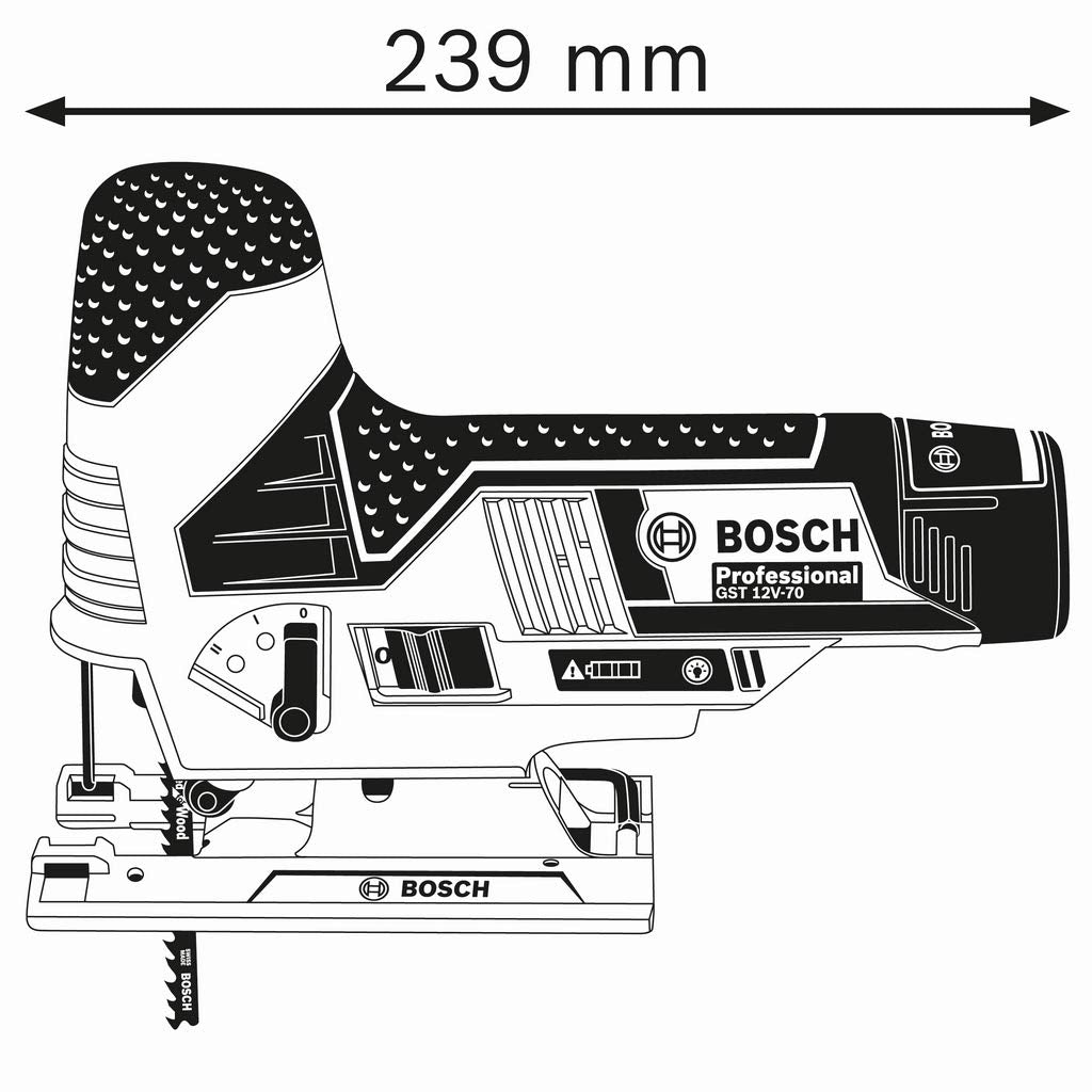 Bosch Professional 12V System GST 12V-70 - Sierra de calar a batería (1500 – 2800 cpm, profundidad de corte 70 mm, sin batería, en L-BOXX)