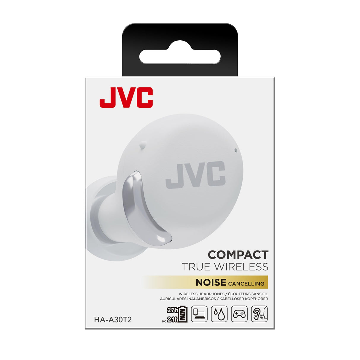 JVC Auriculares Inalambricos Bluetooth | 27 Horas de batería | Ultraligero | Auriculares Bluetooth Cancelación Ruido y Modo Corte de Viento | Resistente al Sudor | Audifonos Inalambricos - HA-A30T2