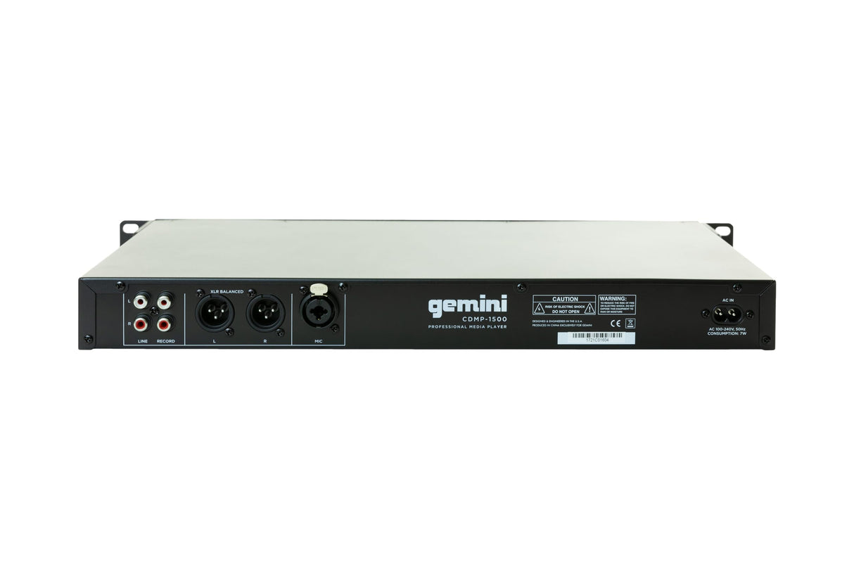 Gemini Sound CDMP-1500: Reproductor de CD Profesional de 1 Pulgada montado en Rack para Bares, Discotecas, Estudios de Baile y Otras