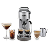 De'Longhi Dedica Duo EC890.M, Máquina Café Barista con Bomba, Espresso y Cold Brew, Máquina Café Manual con Varilla Vapor LatteArt, 15cm Ancho, 2 Espresso, Pantalla Táctil, Taza hasta 13 cm, Metal