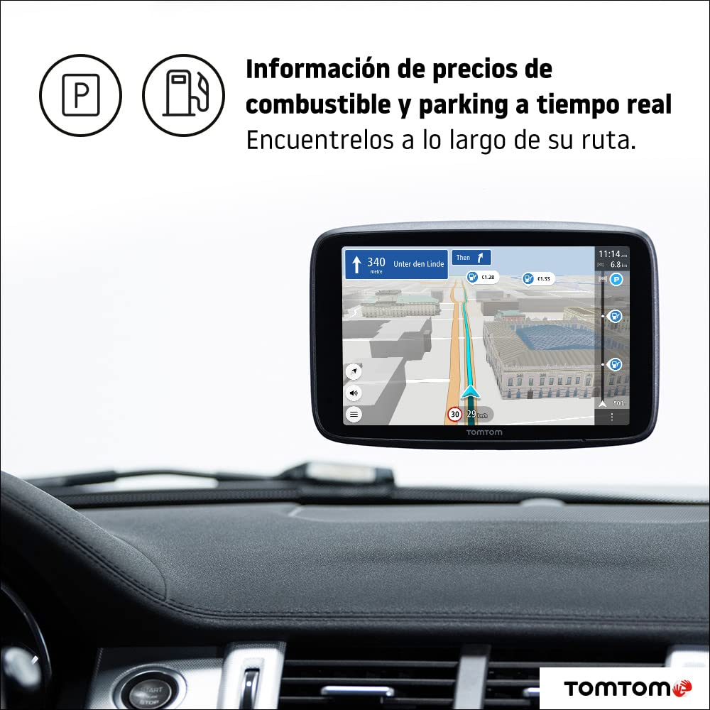 TomTom GPS para Coche GO Discover, 5 Pulgadas, con tráfico y radares, mapas del Mundo, actualizaciones rápidas Via WiFi, disponibilidad de Parking, Precios de Combustible, Soporte Click-Drive