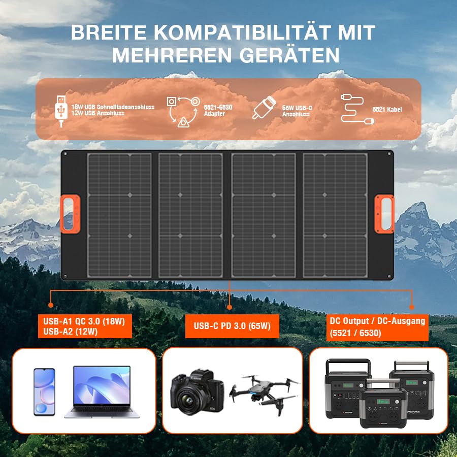YARD FORCE Panel Solar portátil de 100 W LX SPP10 para generador Solar en casa, IP65 Resistente al Agua, Cargador Solar Plegable, Compatible con Yard Force Power Station para Camping al Aire Libre