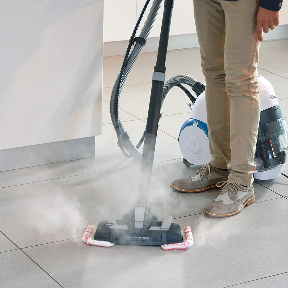 Polti Unico MCV80 Total Clean & Turbo, Aspirador Multifunción 3 en 1, Aspira, Lava y Seca, Limpiador a Vapor con Caldera, Potencia Total 2200 W, 15 Accesorios, Made in Italy, Blanco y Azul