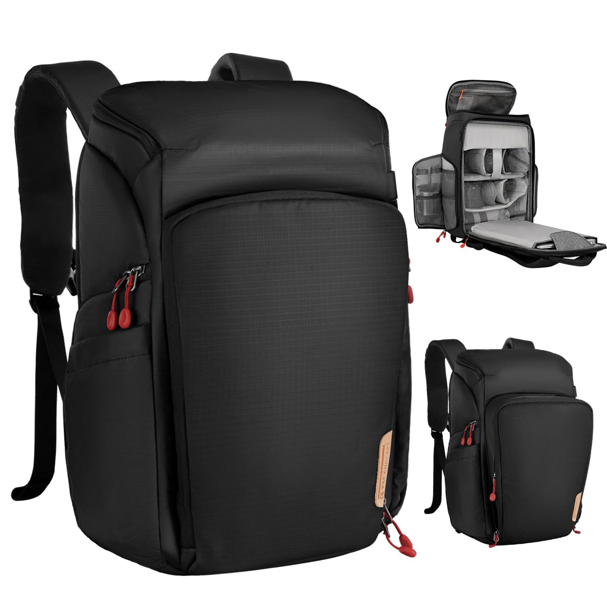 K&F Concept Mochila Cámara Profesional, Bolsa Fotógrafos Cámara Impermeable de Gran Capacidad para Camera Reflex Digital DSLR, Adecuado para viajes al aire libre senderismo fotografía Negro intenso