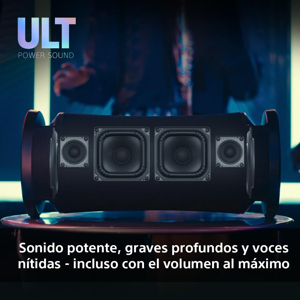 Sony ULT FIELD 7 Altavoz inalámbrico bluetooth portátil con ULT POWER SOUND y Deep Bass, altavoz X-Balanced, 30H de batería, IP67, resistente al agua, iluminación LED, micrófono, entrada para guitarra