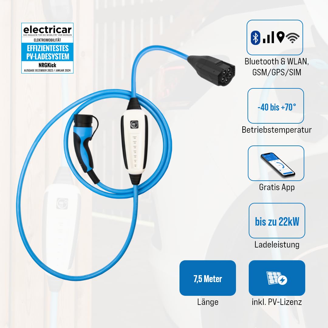 NRGkick Pure 32 A, 7,5 m, gsm/GPS/SIM, wallbox Flexible + Carga fotovoltaica