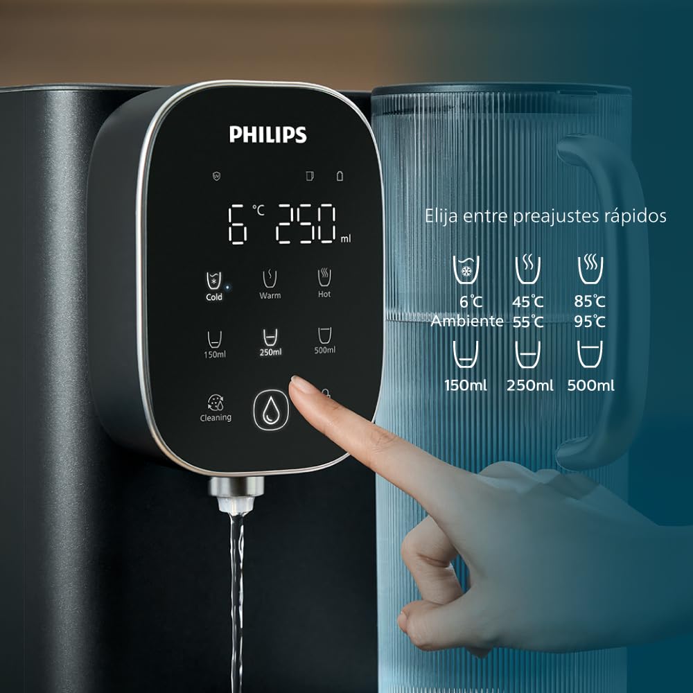 Philips Water Dispensador sobremesa de ósmosis inversa ADD6912BK/10, elimina hasta 110 sustancias, agua fría, caliente y a temperatura ambiente, vida útil del filtro 1 año