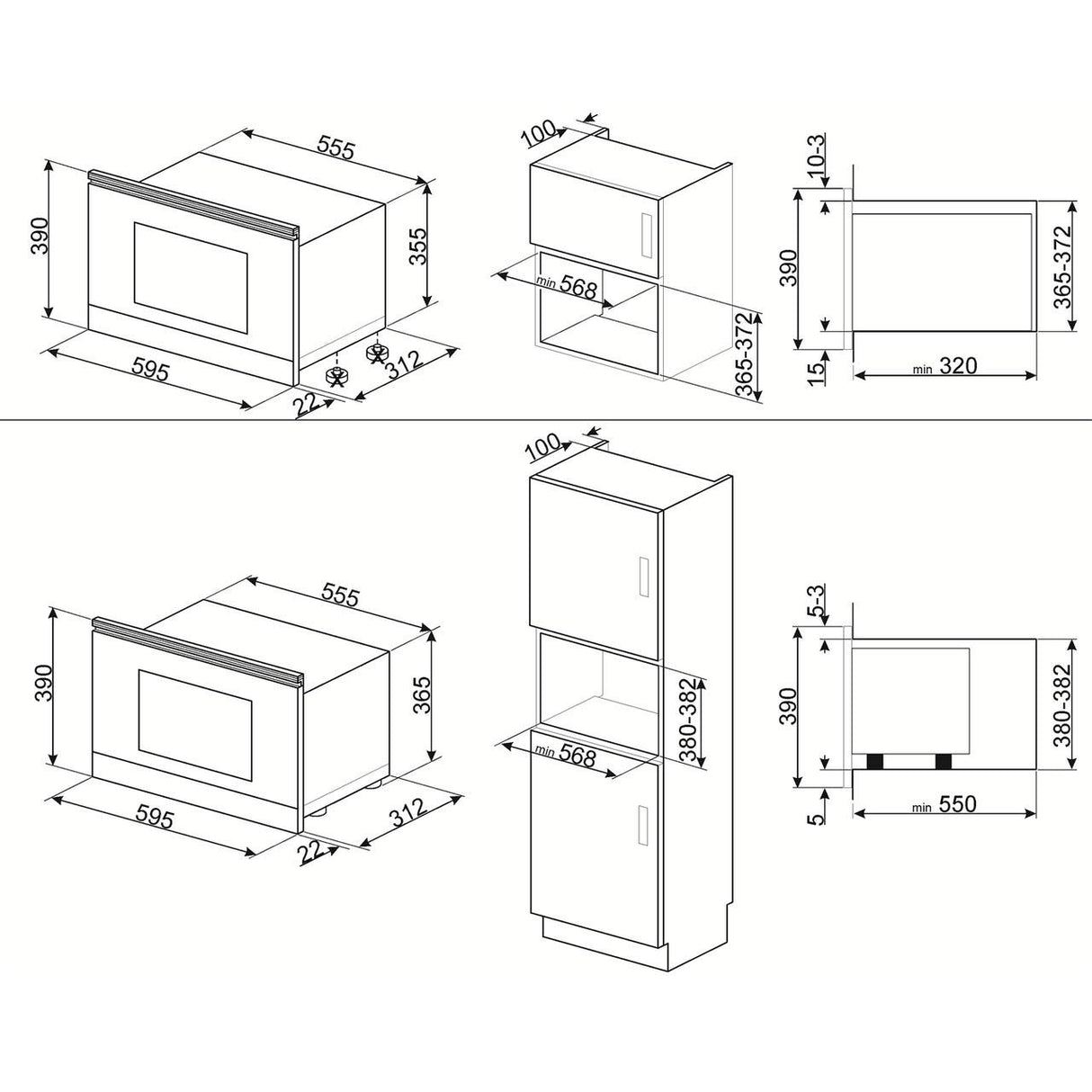 Microondas Grill Empotrable Smeg MP122N1 - Microondas + Grill Integrable Negro y Acero Inoxidable - 22 litros - 850 W