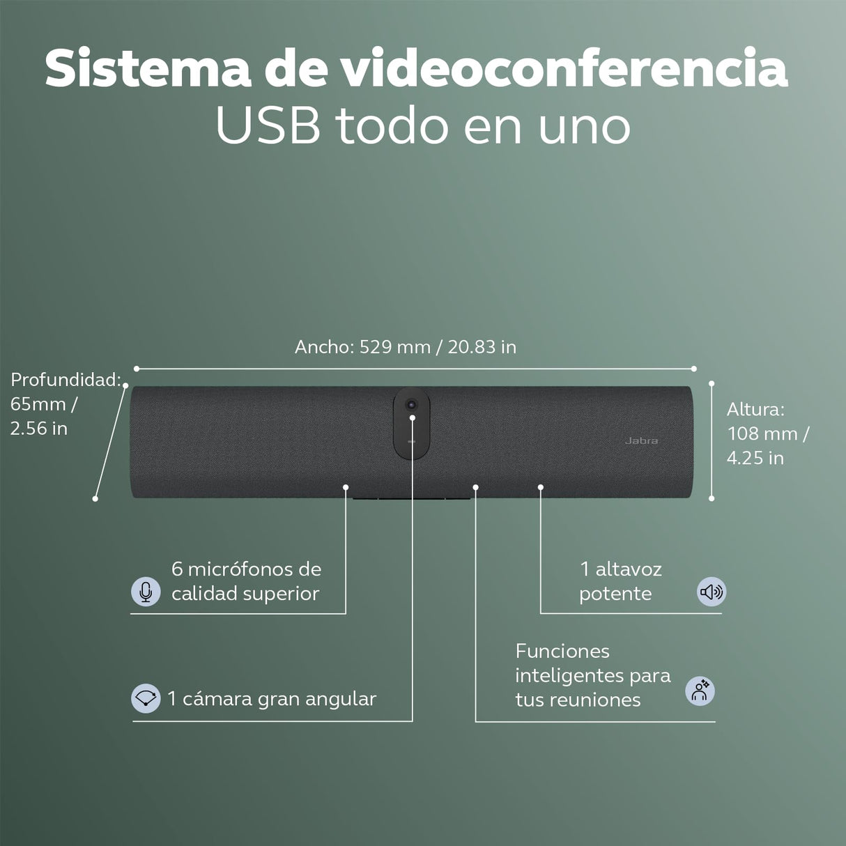Jabra PanaCast U30 Barra de Vídeo USB Todo en Uno para Salas de Reuniones