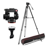 Manfrotto 500x Kit de Vídeo, Rótula Fluida y Trípode de Doble Tubo de Aluminio, Carga 5 Kg, Base Plana, Separador Medio, Placa Rápida, Vertical/Horizontal, Bolsa Incluida