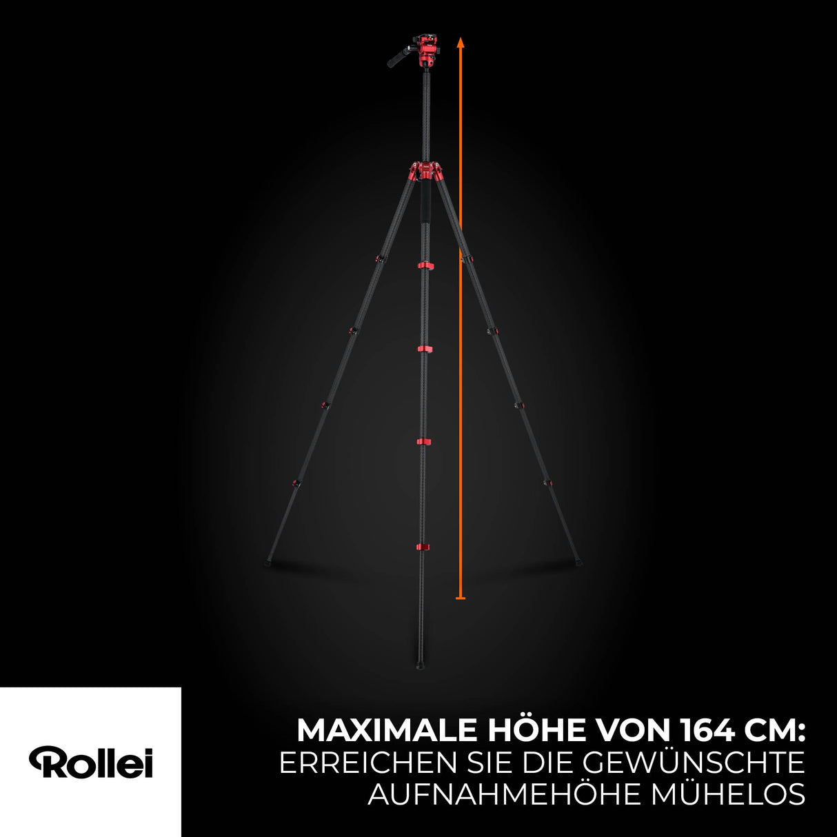 Rollei Easy Traveler Video - Trípode de Carbono (Capacidad de Carga de 4,5 kg, Altura de 164 cm, Ultraligero, Compacto, función de Bloqueo)