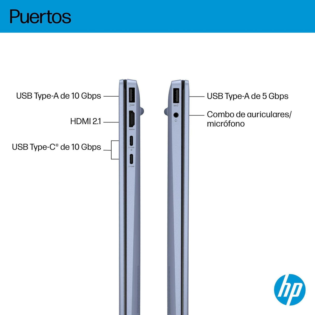 HP OmniBook 5 16″ OLED 2K, Ordenador portátil AMD Ryzen AI 5 330, 32GB RAM, 1TB SSD, Gráficos AMD Radeon 820M, Windows 11 Home, Azul - Teclado QWERTY Español