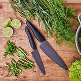 KYOCERA Juego de cuchillos de cerámica negro con cuchillo de pelar, cuchillo multiusos, cuchillo universal y cuchillo Santoku y bloque de cuchillos redondo para 8 cuchillos, KB-RD BK 4KN ZK EU